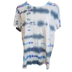 Kelleydeeee OG Tie Dye T Shirt Blue Purple Distressed HI-LO Crew Neck Casual Top